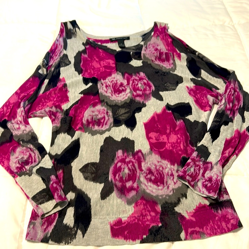 Worn 1x INC Cold Shoulder light Sweater. Feminine and soft.